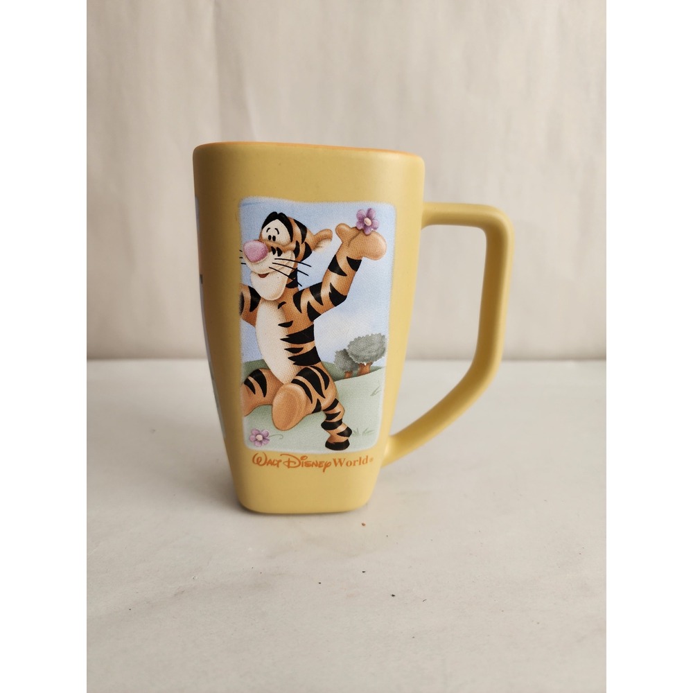 Disney World Tigger Square Coffee Mug Run With The Wind Yellow Matte Ceramic